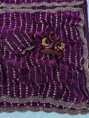 Plum Color Beads and Sequence Embroidery Work space silk Saree  3