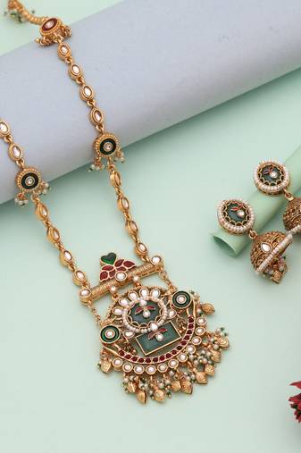 Multi color meena work matte gold necklace set