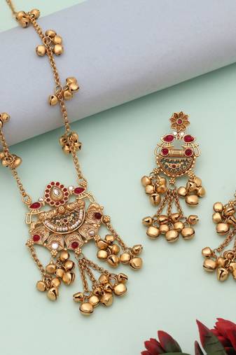 Rani & grey color matte gold necklace set