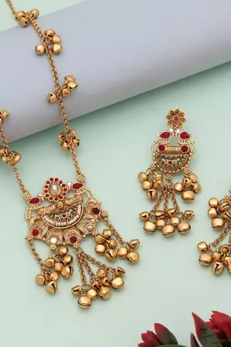 Rani & grey color matte gold necklace set