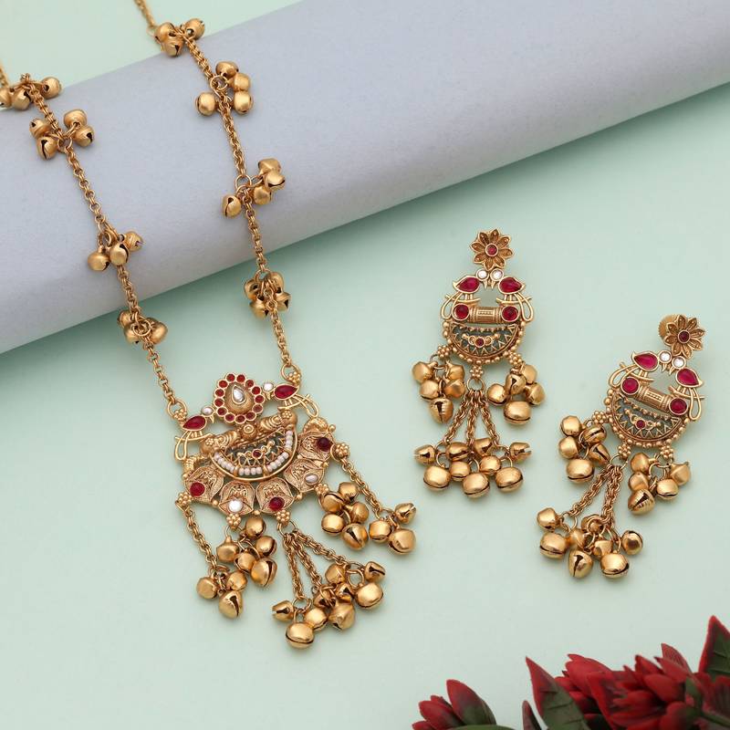 Rani & grey color matte gold necklace set