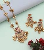 Rani & green color matte gold necklace set
