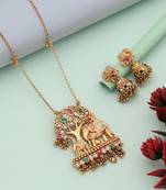 Multi color elephant design meena work matte gold necklace set