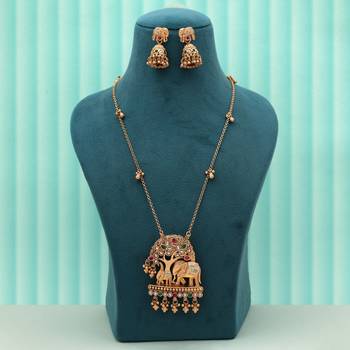 Multi color elephant design meena work matte gold necklace set 2