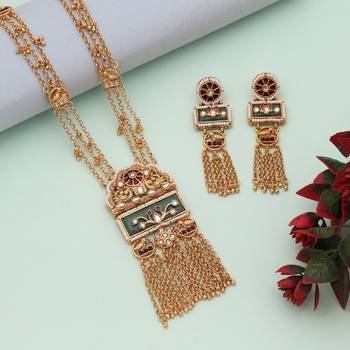 Pista green & maroon color matte gold necklace set 1