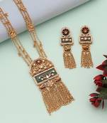 Pista green & maroon color matte gold necklace set