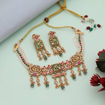 Pista green & rani color choker matte gold necklace set 1