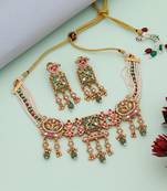Pista green & rani color choker matte gold necklace set