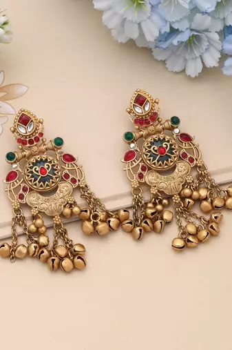 Rani & green color matte gold earrings