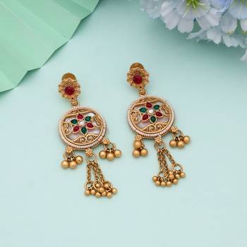 Rani & green color matte gold earrings 1
