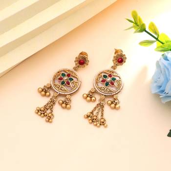 Rani & green color matte gold earrings 2