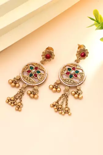 Rani & green color matte gold earrings