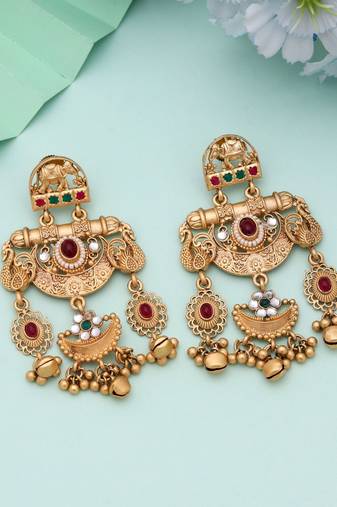 Rani & green color matte gold earrings