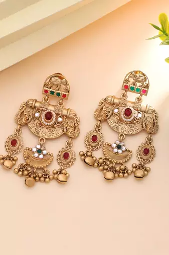 Rani & green color matte gold earrings