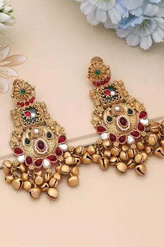 Rani & green color matte gold earrings
