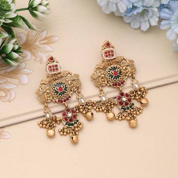 Rani & green color matte gold earrings 2