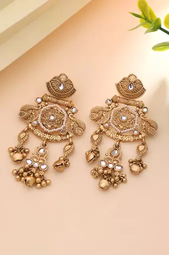 White color matte gold earrings