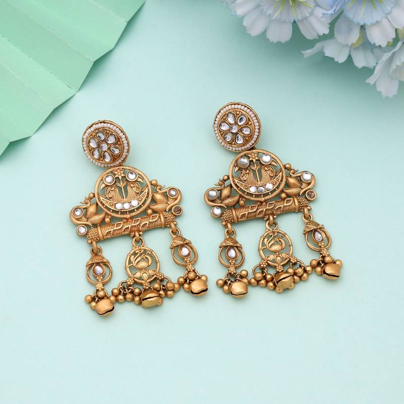 White color matte gold earrings