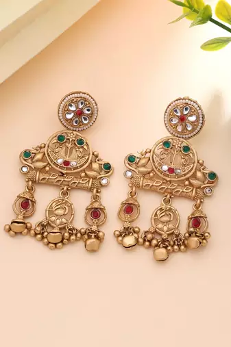 Rani & green color matte gold earrings