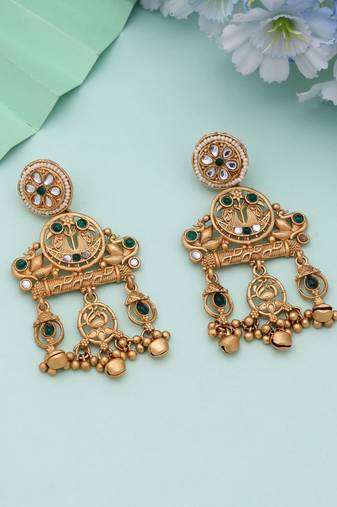 Green color matte gold earrings