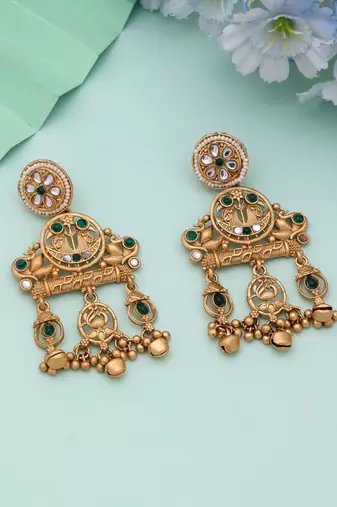 Green color matte gold earrings