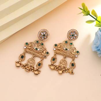 Green color matte gold earrings 2