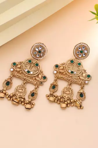 Green color matte gold earrings