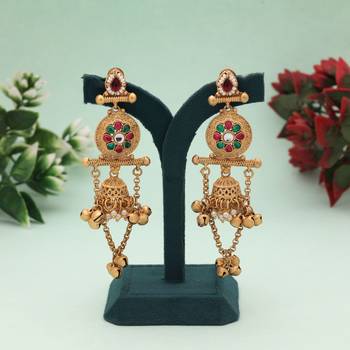 Rani & green color matte gold earrings 1
