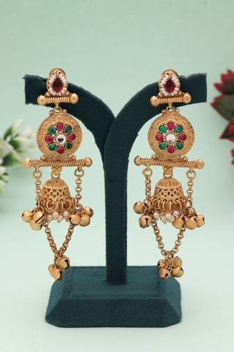Rani & green color matte gold earrings
