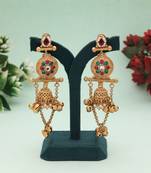 Rani & green color matte gold earrings