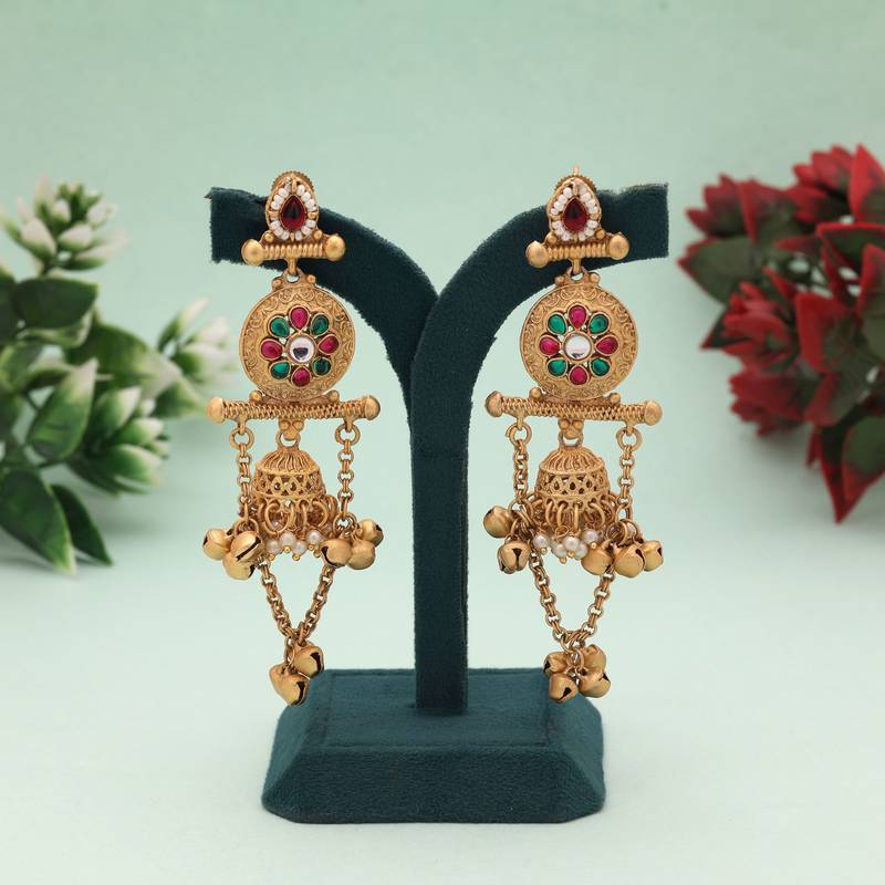 Rani & green color matte gold earrings