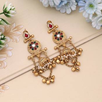 Rani & green color matte gold earrings 2