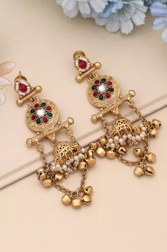 Rani & green color matte gold earrings