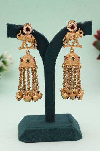 Rani & green color matte gold earrings