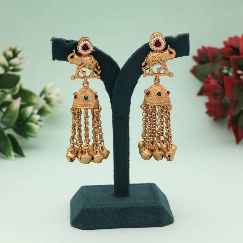 Rani & green color matte gold earrings