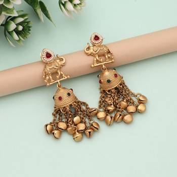 Rani & green color matte gold earrings 2