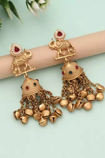 Rani & green color matte gold earrings