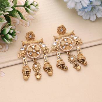 White color matte gold earrings 1