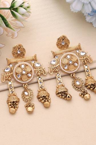 White color matte gold earrings