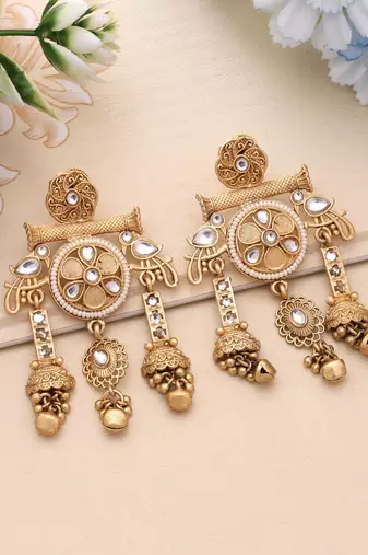 White color matte gold earrings