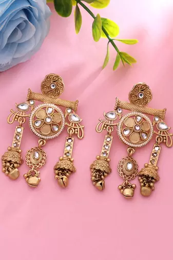 White color matte gold earrings