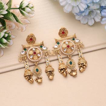 Rani & green color matte gold earrings 1