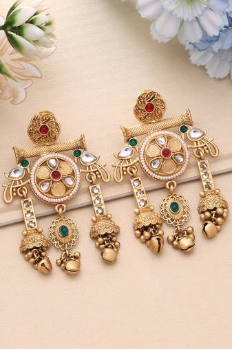 Rani & green color matte gold earrings