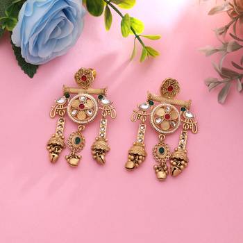 Rani & green color matte gold earrings 2