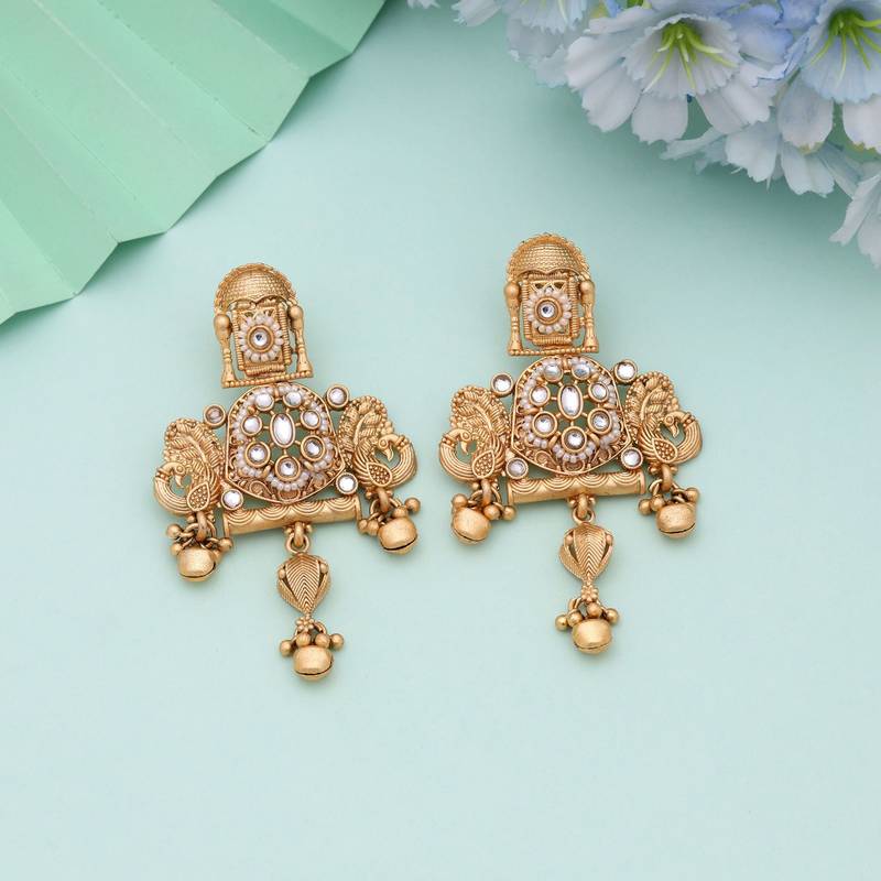 White color matte gold earrings