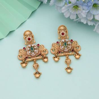 Rani & green color matte gold earrings 1