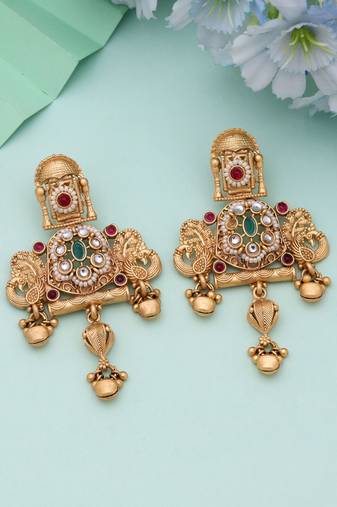 Rani & green color matte gold earrings