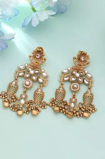 White color matte gold earrings