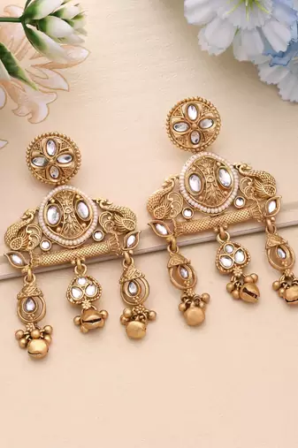 White color matte gold earrings