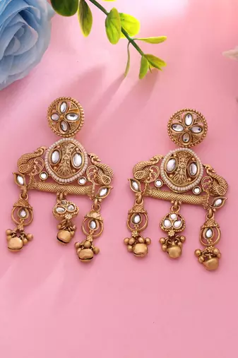 White color matte gold earrings